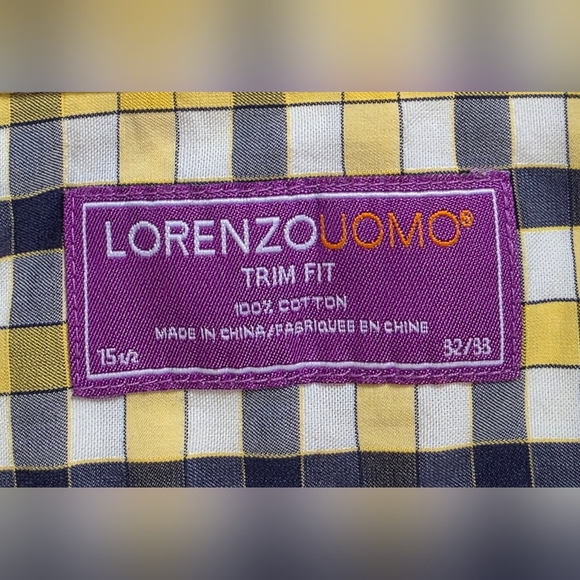 Men's Lorenzo Uomo dress Shirt. Italian made, 15.5 collar, yellow/black check - Picture 8 of 8